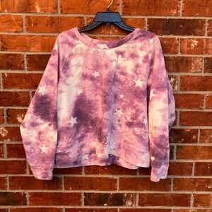 Wildfox Womens XL Purple Tie Dye Star Printed Cropped Crop Sweatshirt